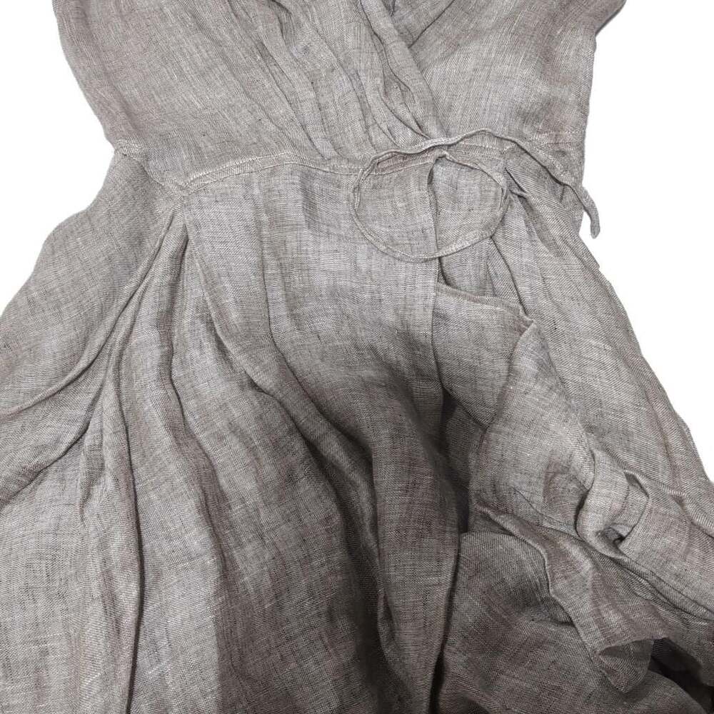 Sartoria Saracena Made in Italy 100% Flax Linen Wrap Dress Sleeveless Bubble hem